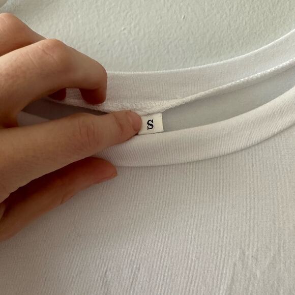 Tasamo Top Women's Small White Babydoll Ruffle Crewneck Long Sleeve Peplum - Picture 7 of 7